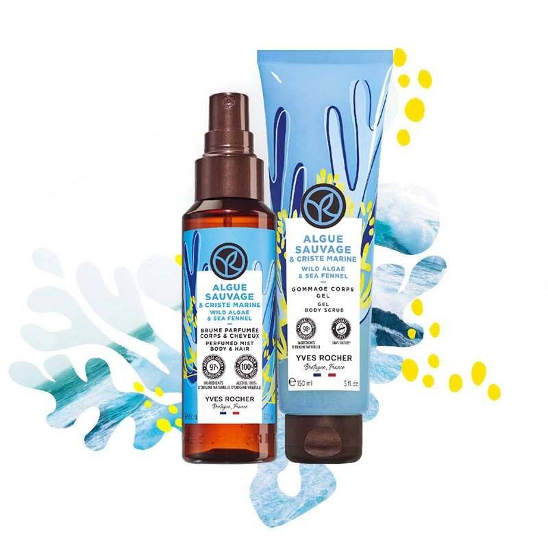 wild algae and sea fennel perfumed mist body and hair with gel body scrub by Yves Rocher