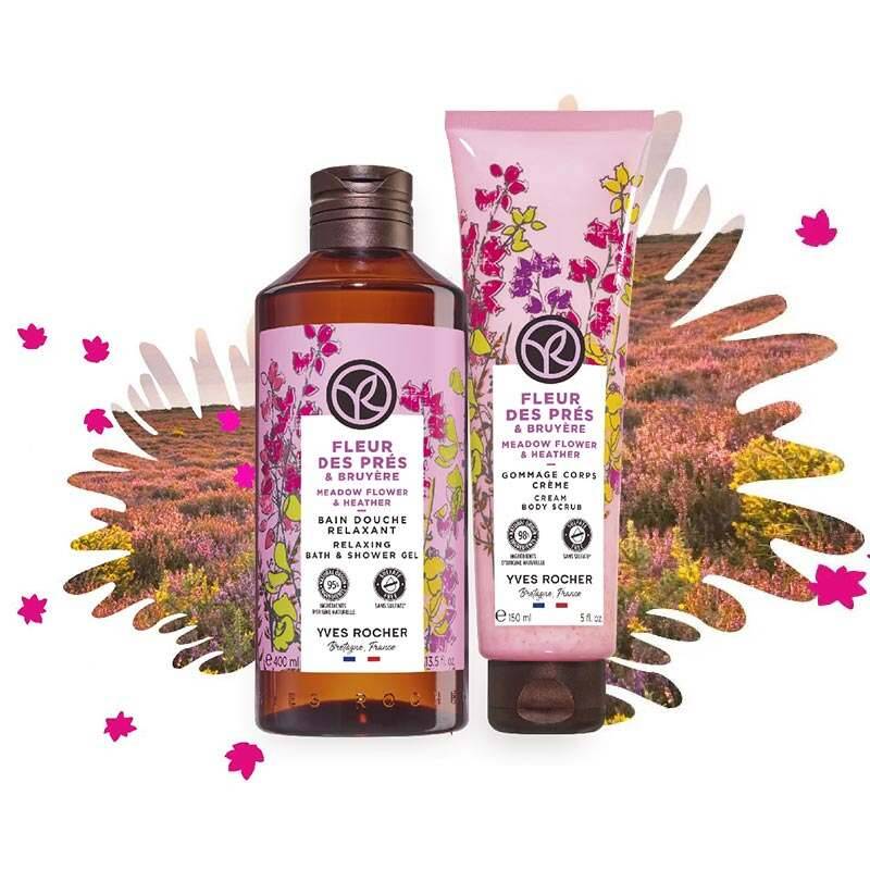 Bath and shower gel with cream body scrum meadow flower and heather by Yves Rocher